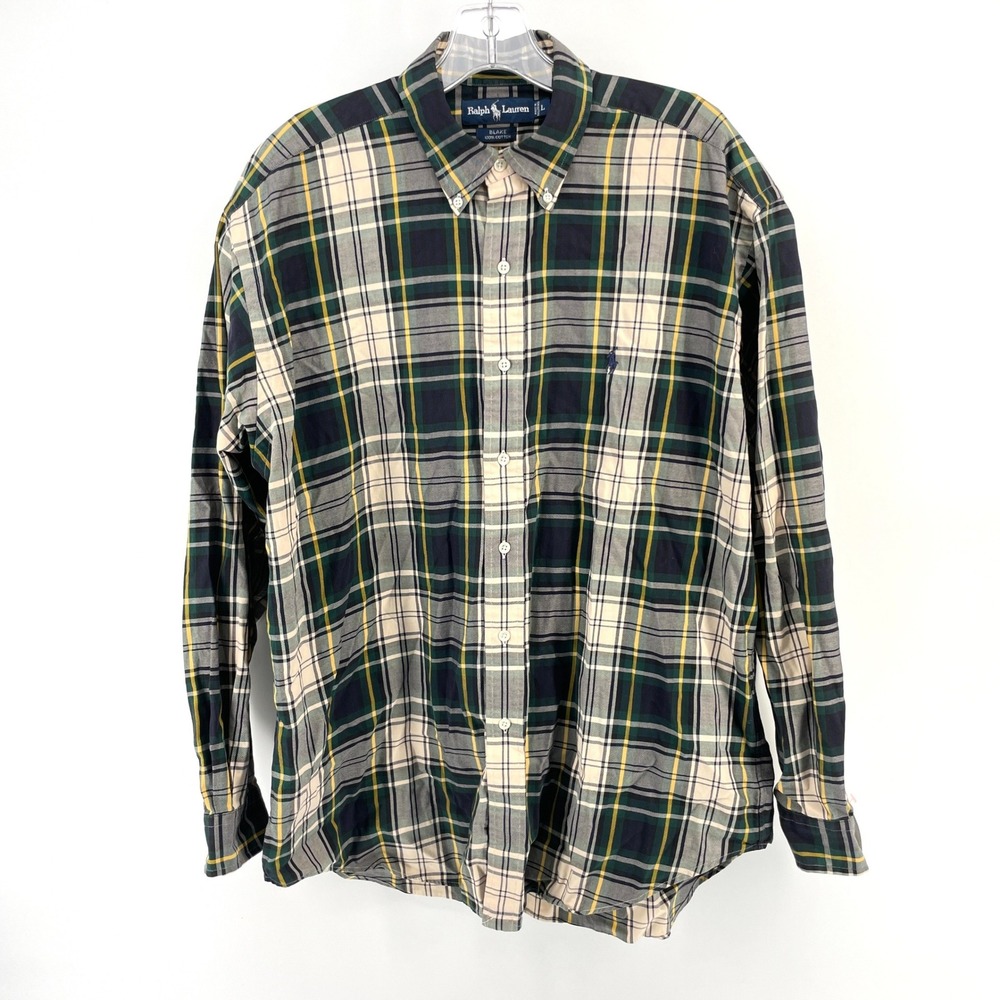 Ralph Lauren Blake Tartan Plaid Button Shirt Mens Large Green Yellow - Picture 3 of 9
